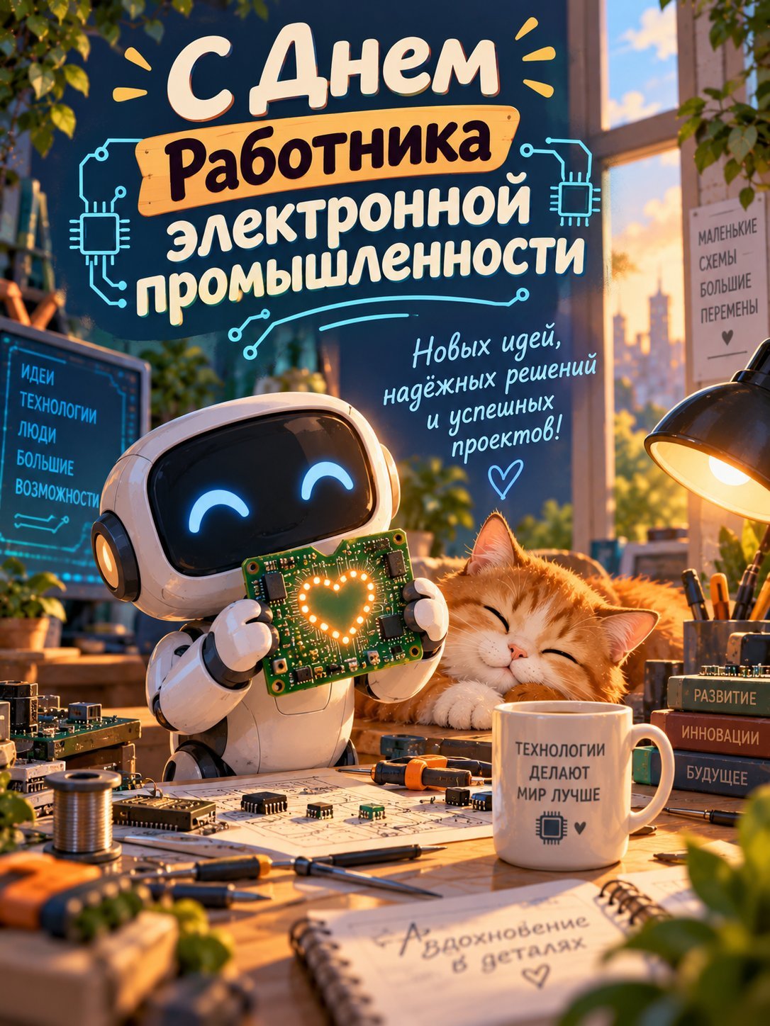 Открытка «С Днем работника электронной промышленности»