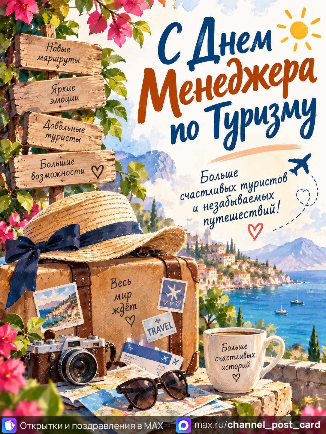 Открытка «С Днем Менеджера по Туризму»