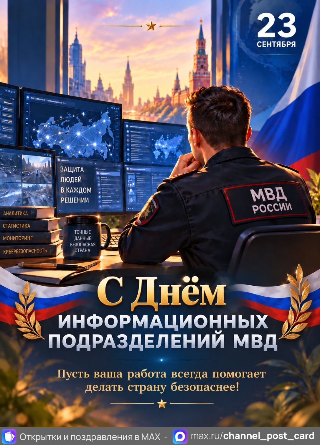 Открытка «День информационных подразделений МВД — 23 сентября»