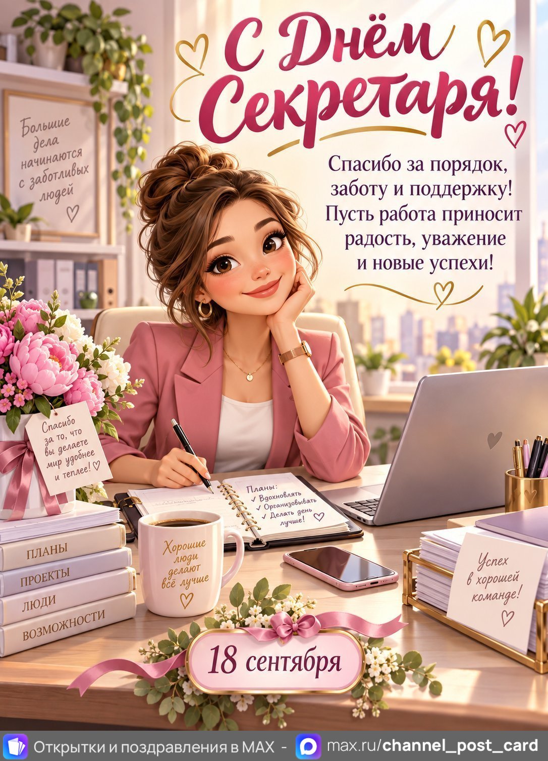 Открытка «С Днем Секретаря»