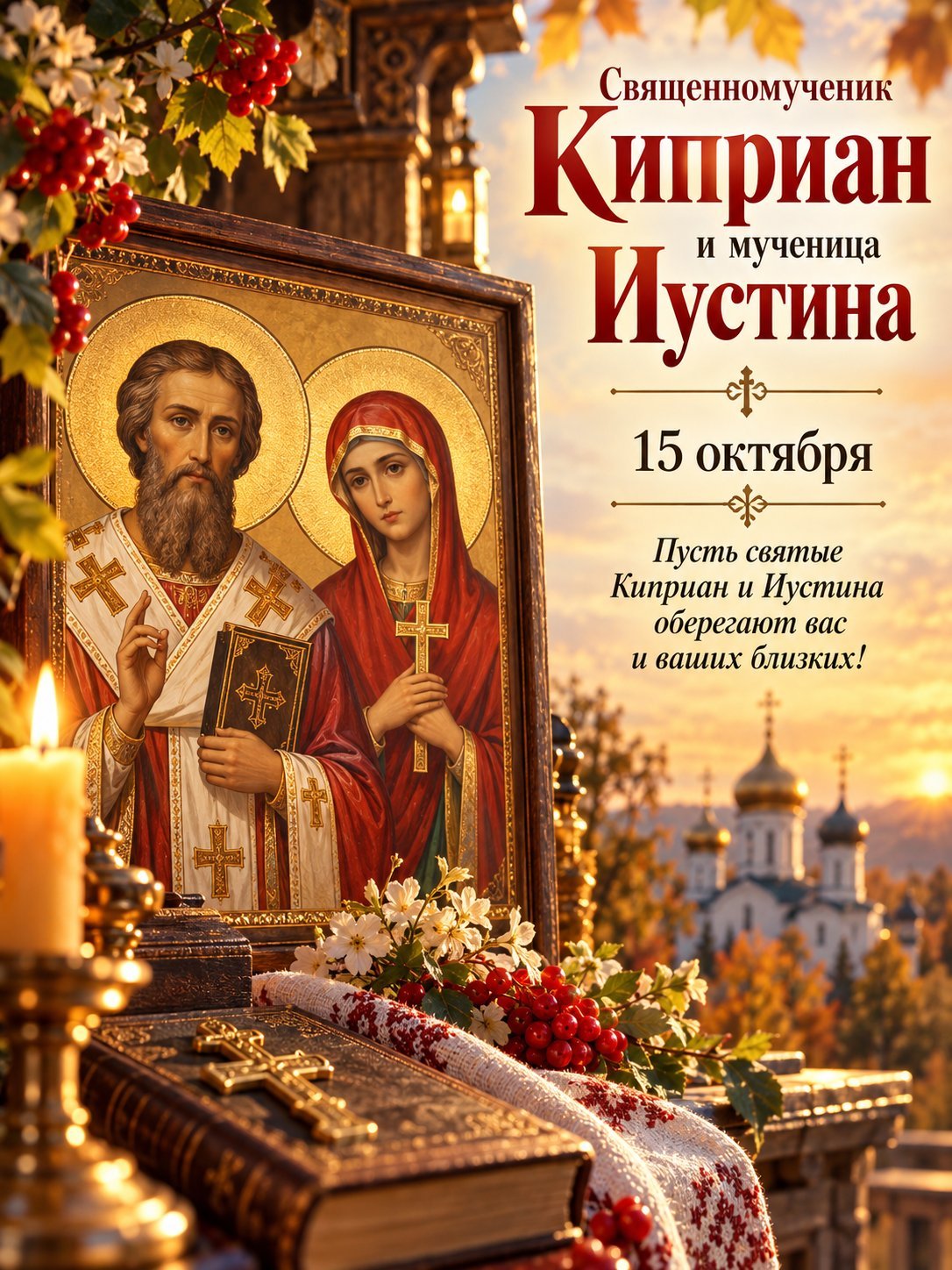 Открытка «Священномученик Киприан и мученица Иустина»