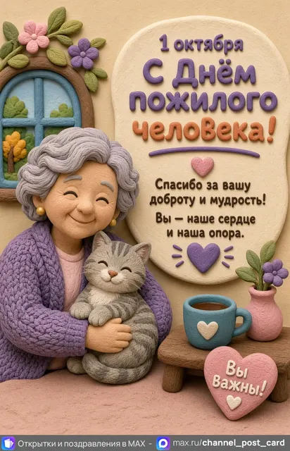 С Днём Бабушек и Дедушек — открытка «День пожилого человека»