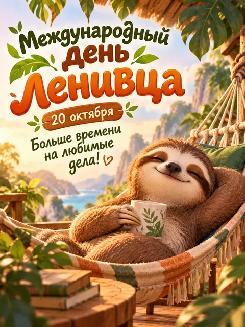 С Днём Ленивца — открытка «Международный день ленивца»