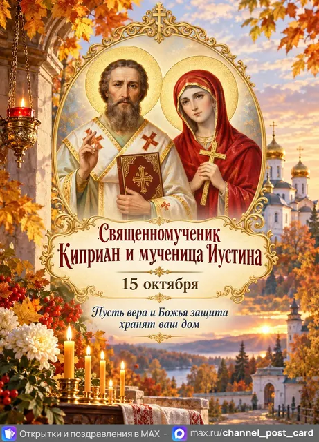 Открытка «Священномученик Киприан и мученица Иустина»
