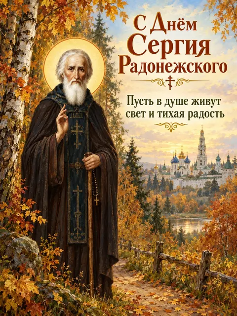 С Днём памяти Сергия Радонежского — открытка «День памяти Сергия Радонежского»