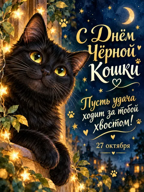 С Днём Черной Кошки — открытка «День чёрной кошки»
