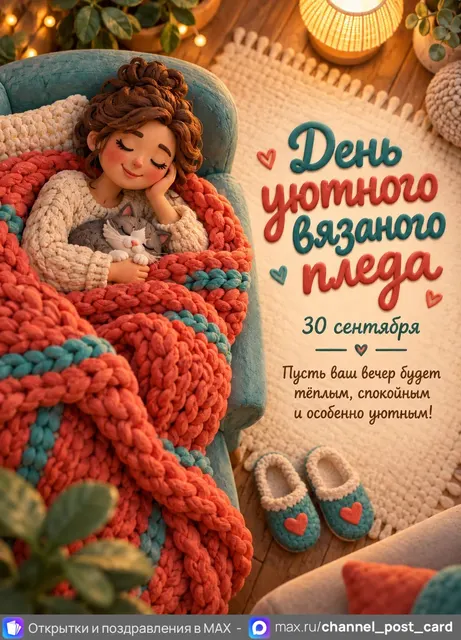Открытка «День уютного вязаного пледа»