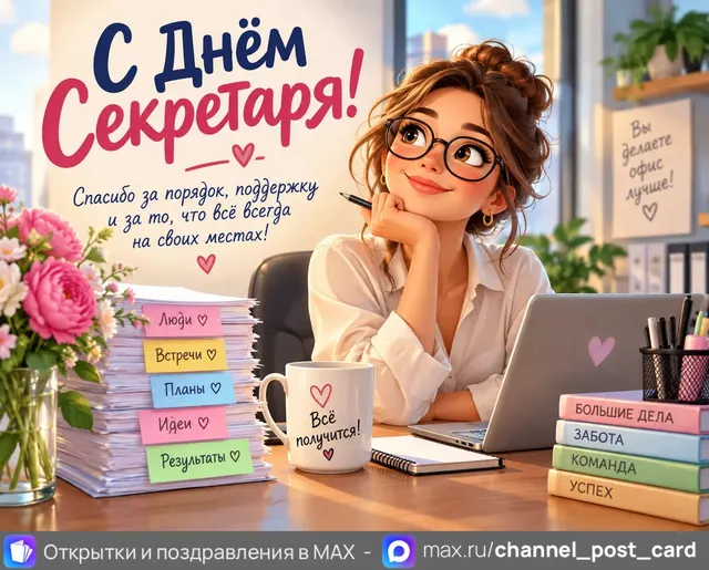 Открытка «С Днём Секретаря»