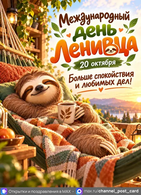С Днём Ленивца — открытка «Международный день ленивца»