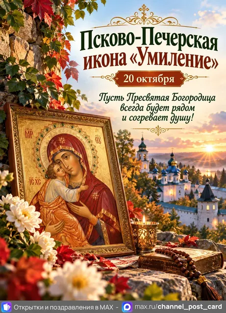 Псково-Печерская икона Умиление — открытка «Псково-Печерская икона «Умиление»»
