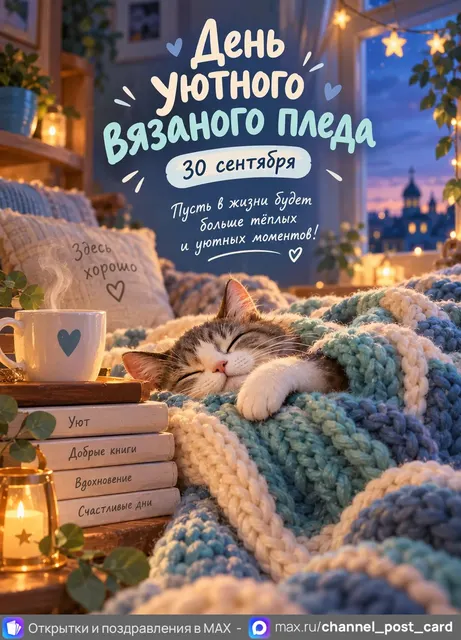 Открытка «День уютного вязаного пледа»