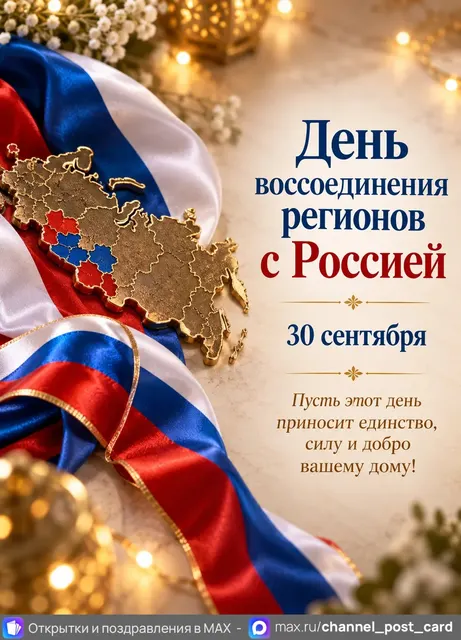 День воссоединении Донецкой Народной Республики, Луганской Народной Республики, Запорожской и Херсонской областей с Росс — открытка «День воссоединения регионов с Россией»