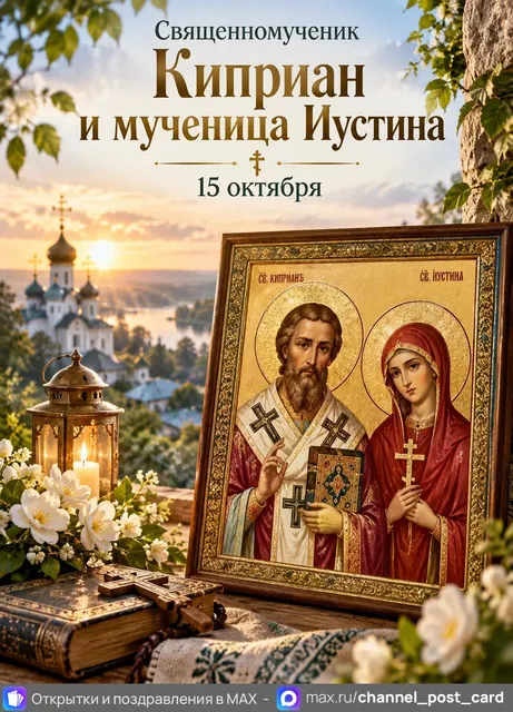 Открытка «Священномученик Киприан и мученица Иустина»