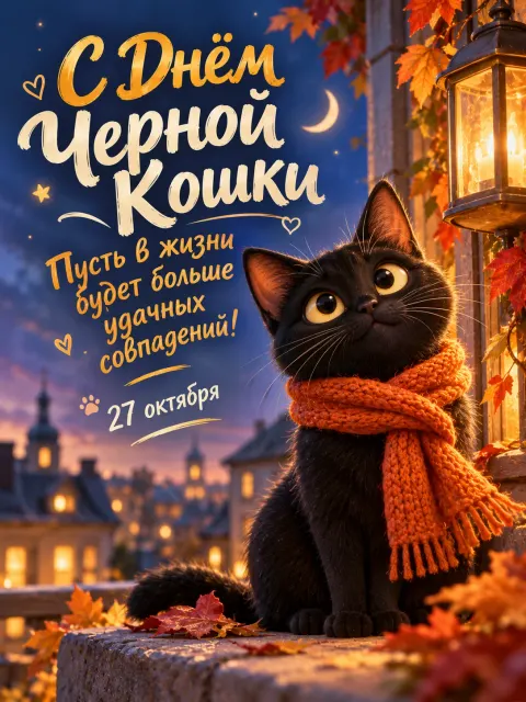 С Днём Черной Кошки — открытка «День чёрной кошки»