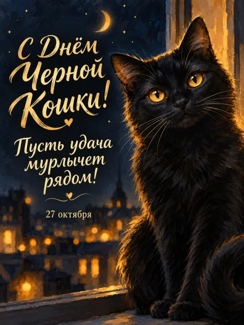 С Днём Черной Кошки — открытка «День чёрной кошки»