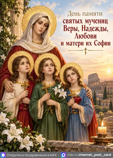 День памяти святых мучениц Веры, Надежды, Любови — открытка «Вера, Надежда, Любовь»