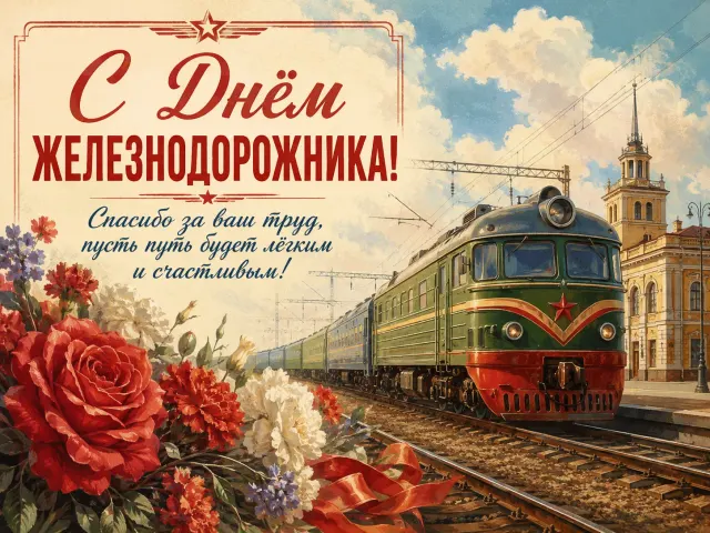 Открытка «С Днем Железнодорожника»