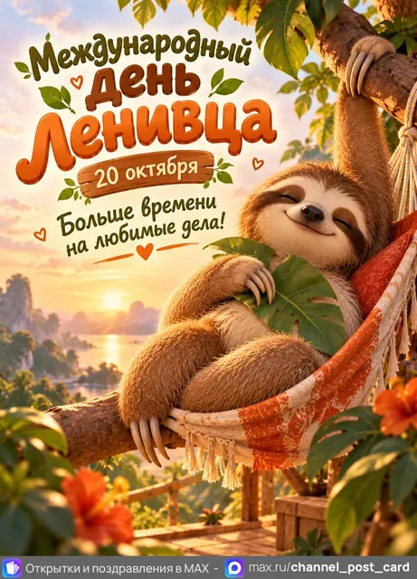 С Днём Ленивца — открытка «Международный день ленивца»