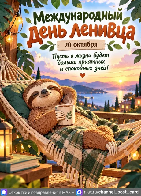 С Днём Ленивца — открытка «Международный день ленивца»