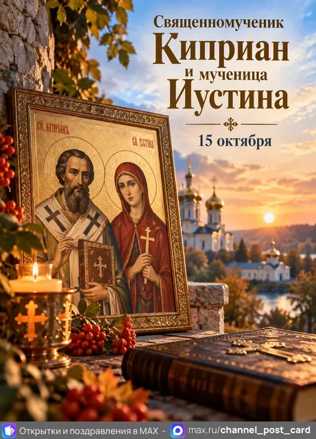 Открытка «Священномученик Киприан и мученица Иустина»