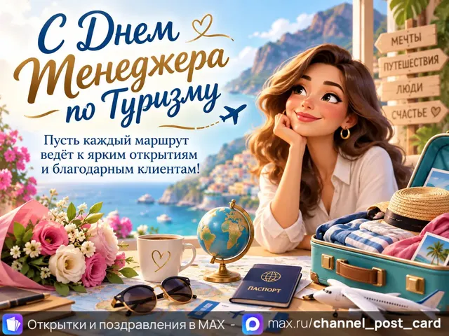 Открытка «С Днем Менеджера по туризму»