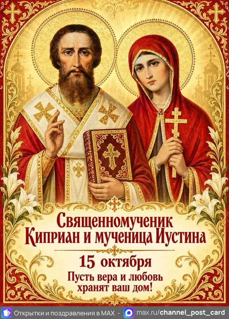 Открытка «Священномученик Киприан и мученица Иустина»