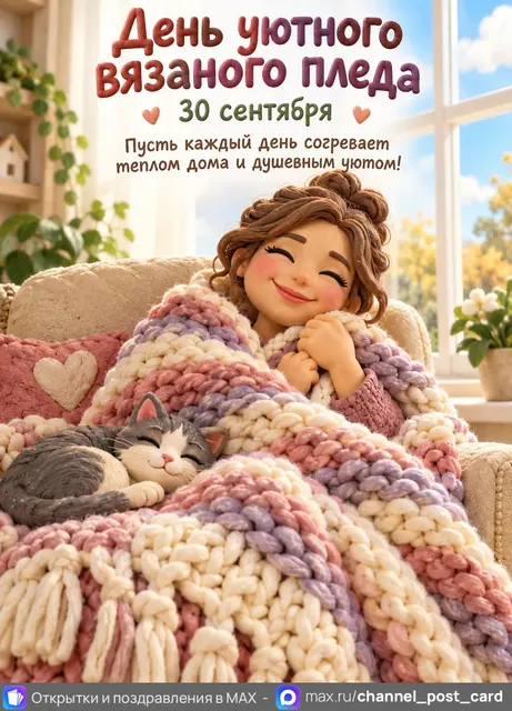 Открытка «День уютного вязаного пледа»