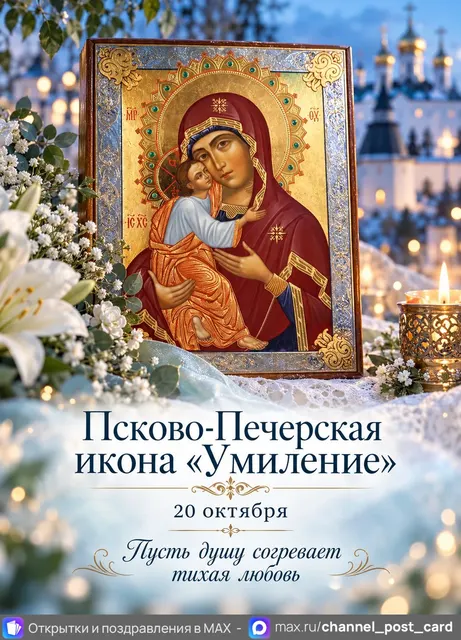 Псково-Печерская икона Умиление — открытка «Псково-Печерская икона «Умиление»»