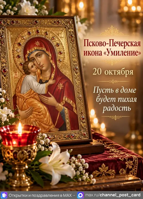 Псково-Печерская икона Умиление — открытка «Псково-Печерская икона «Умиление»»