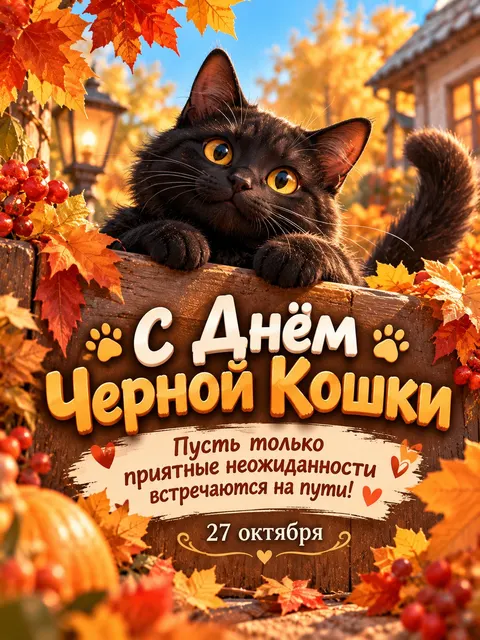 С Днём Черной Кошки — открытка «День чёрной кошки»