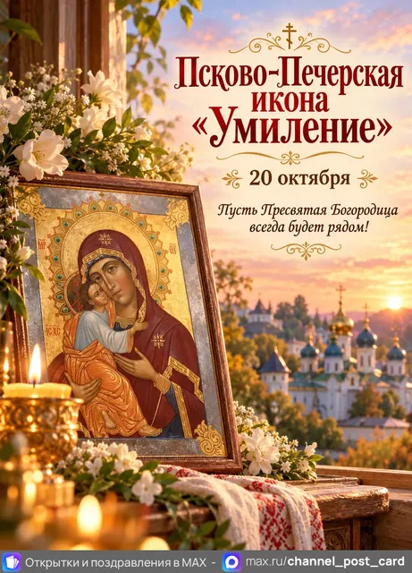 Псково-Печерская икона Умиление — открытка «Псково-Печерская икона «Умиление»»
