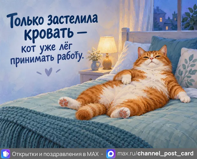 Застелила кровать — открытка «Юмор и приколы»