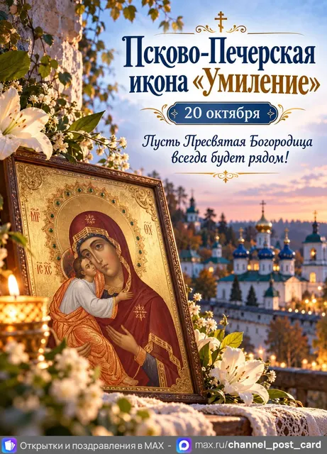 Псково-Печерская икона Умиление — открытка «Псково-Печерская икона «Умиление»»
