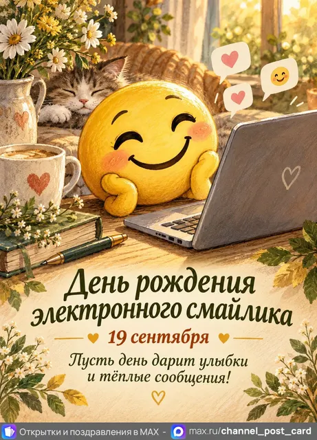 Открытка «День рождения электронного смайлика»
