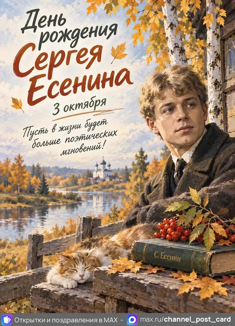 С Днём Рождения Сергея Есенина — открытка «День рождения Сергея Есенина»