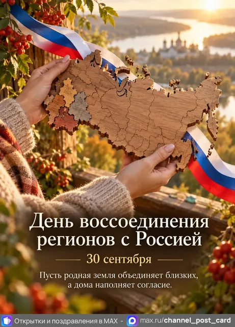 День воссоединении Донецкой Народной Республики, Луганской Народной Республики, Запорожской и Херсонской областей с Росс — открытка «День воссоединения регионов с Россией»
