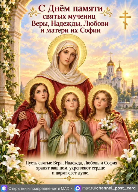 День памяти святых мучениц Веры, Надежды, Любови — открытка «Вера, Надежда, Любовь»