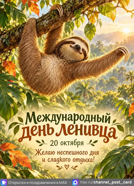 С Днём Ленивца — открытка «Международный день ленивца»