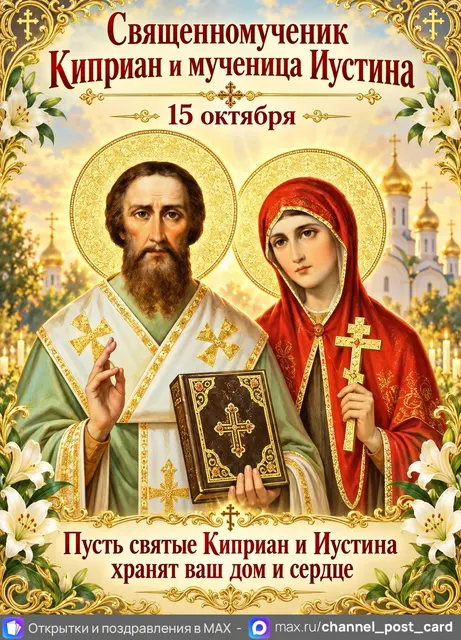 Открытка «Священномученик Киприан и мученица Иустина»