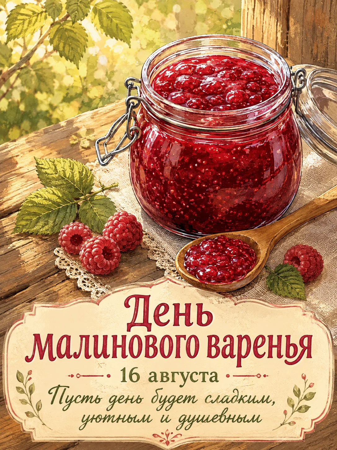 Открытка «День малинового варенья»