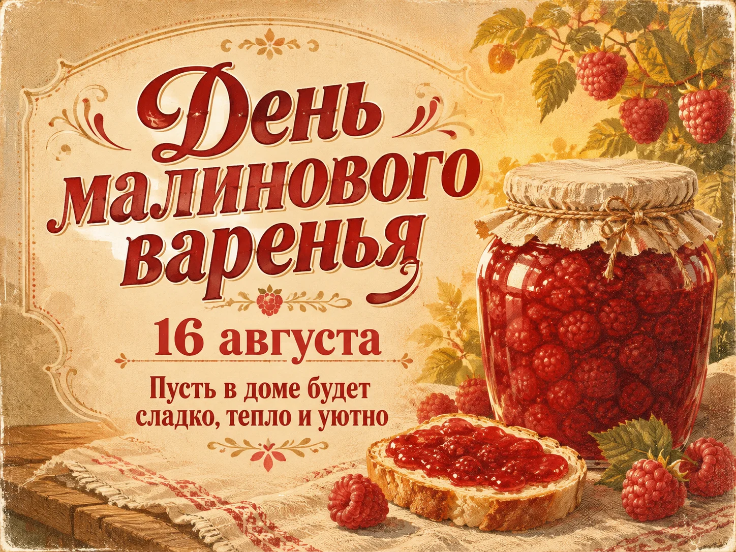 Открытка «День малинового варенья»