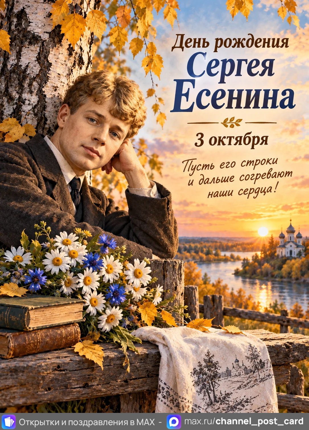 Открытка «С Днём Рождения Сергея Есенина»