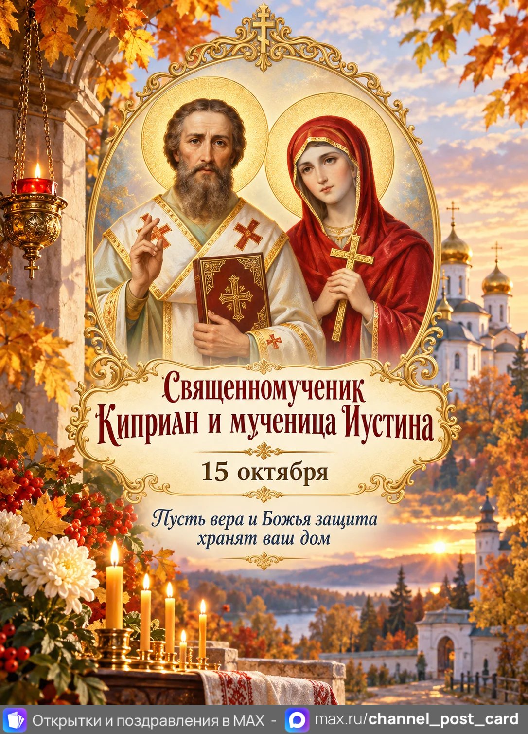 Открытка «Священномученик Киприан и мученица Иустина»