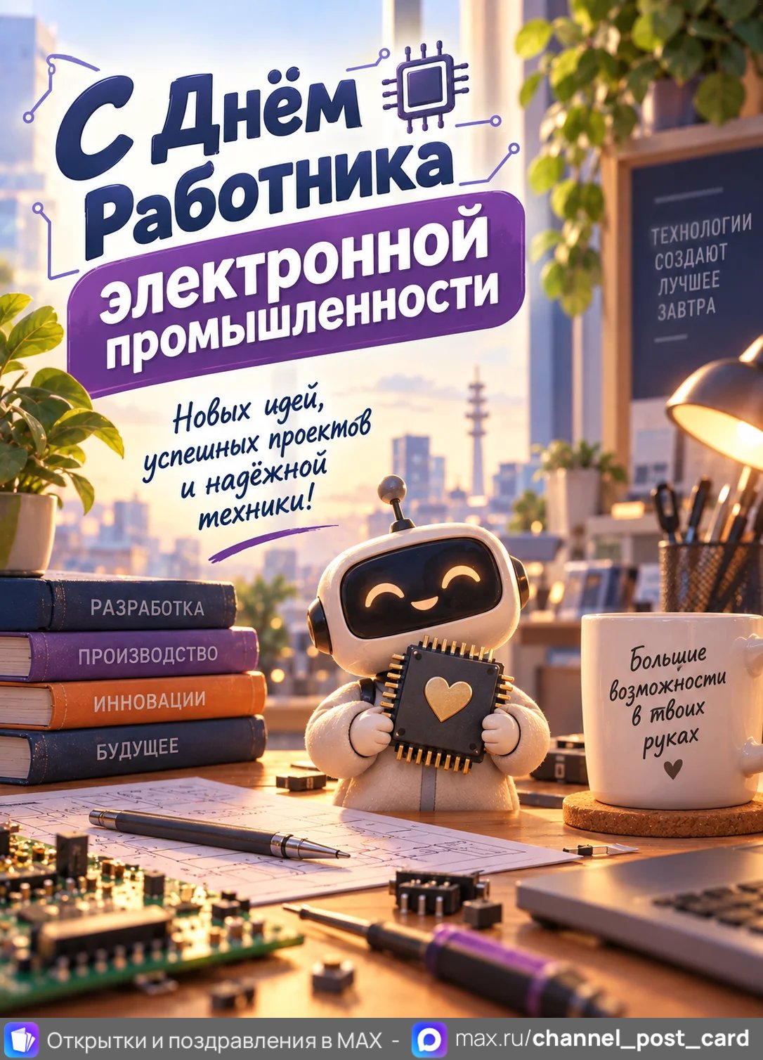 Открытка «С Днем Работника Электронной промышленности»