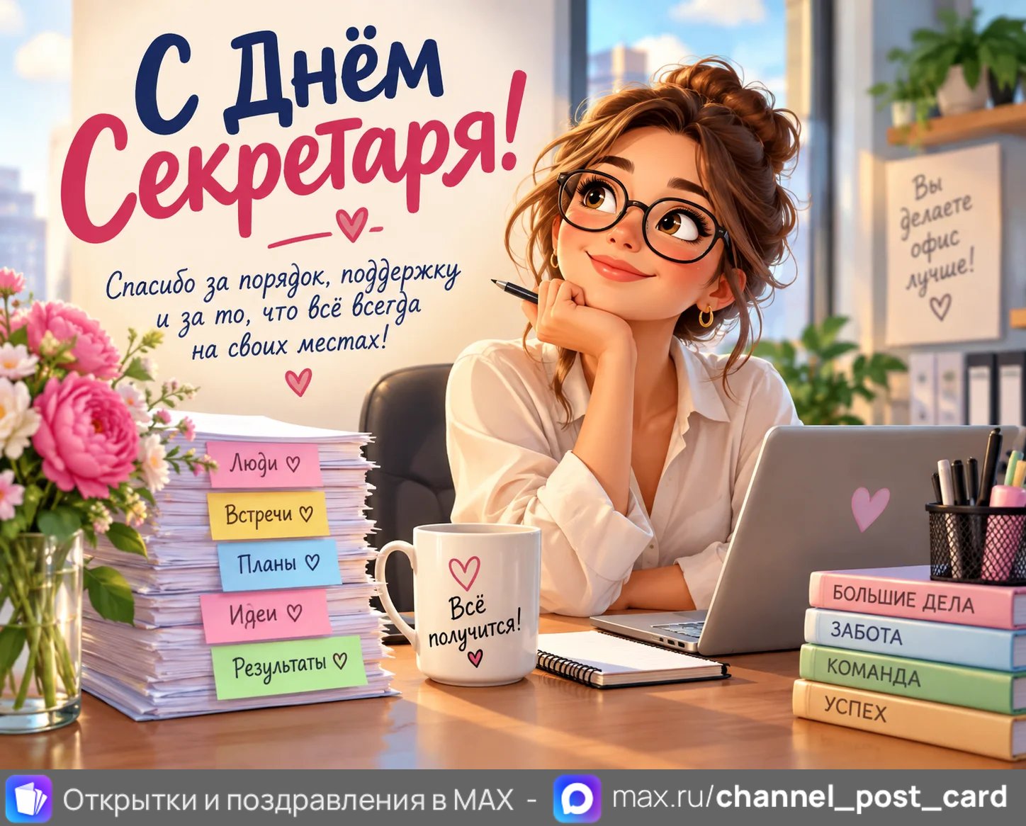 Открытка «С Днём Секретаря»