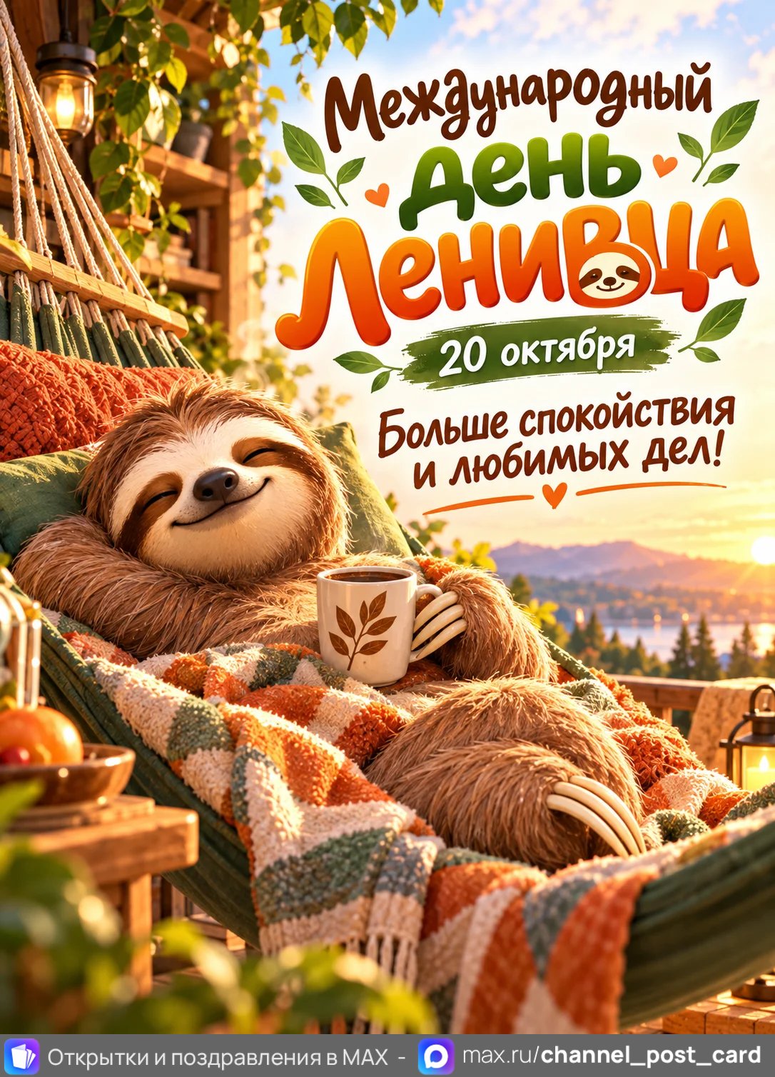 Открытка «С Днём Ленивца»