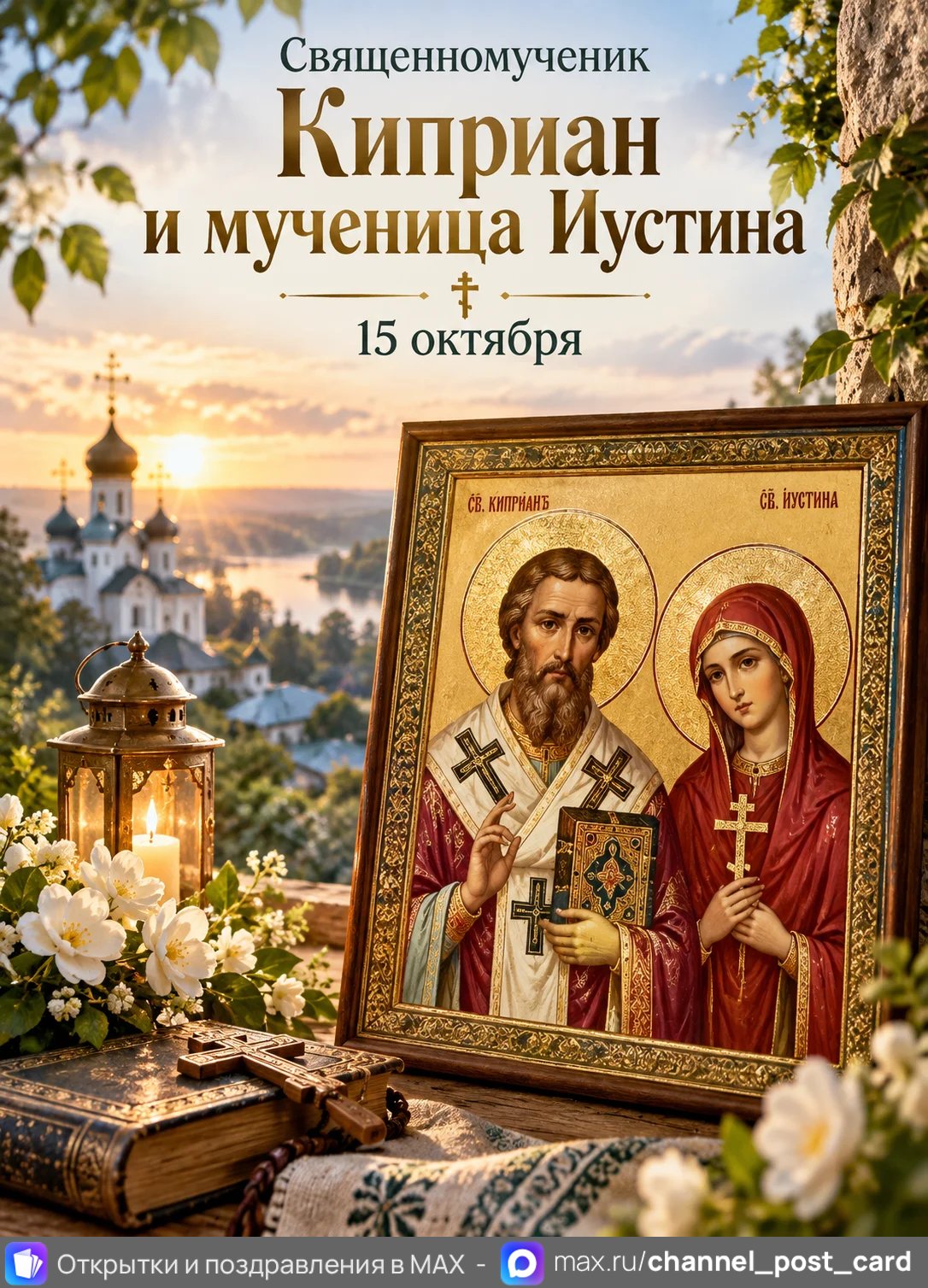 Открытка «Священномученик Киприан и мученица Иустина»