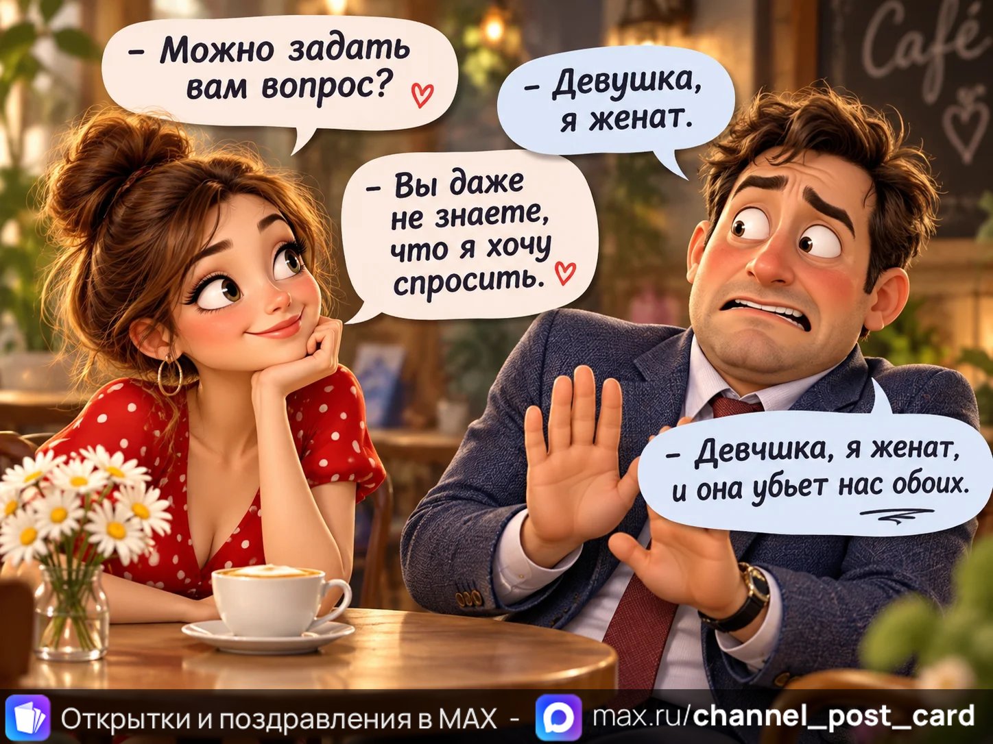 Открытка «Девушка, я женат»