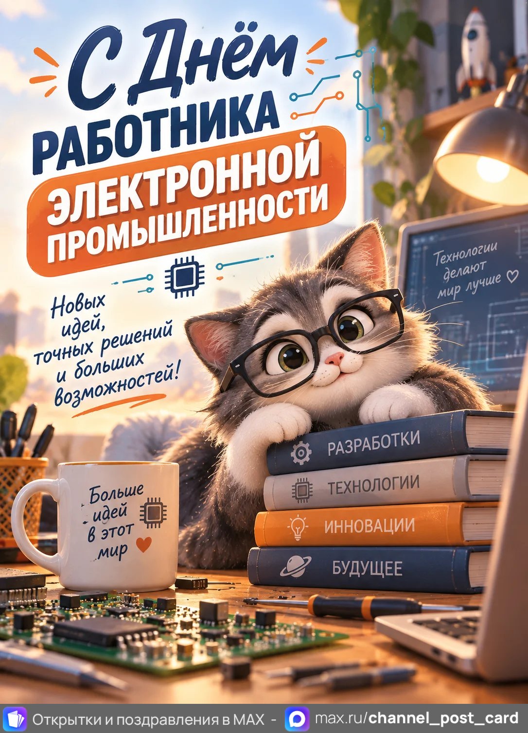 Открытка «С Днем Работника Электронной промышленности»