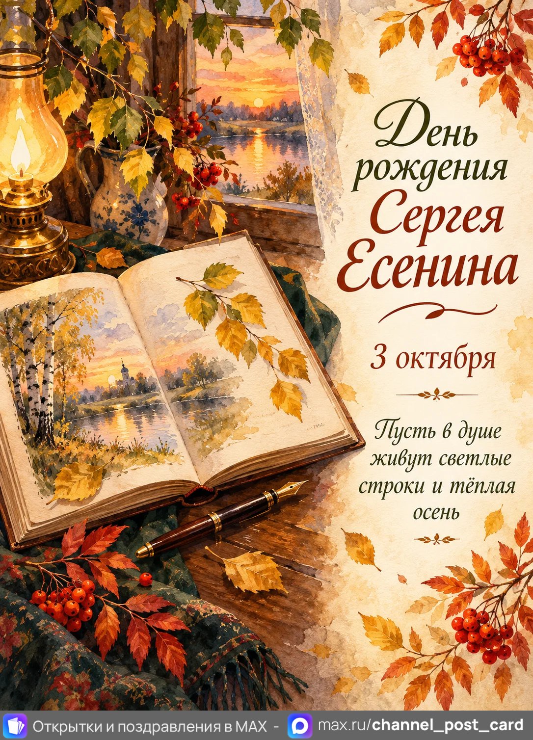 Открытка «С Днём Рождения Сергея Есенина»